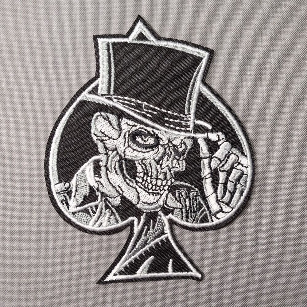 Skeleton Top Hat Ace of Spades Iron On Patch | Gothic Patch